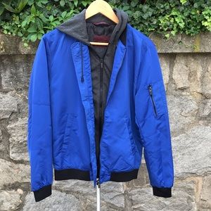 ZARA classic hooded bomber jacket blue(like new)